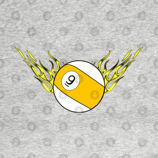 9 Ball with Yellow Flames by What I See by Dawne